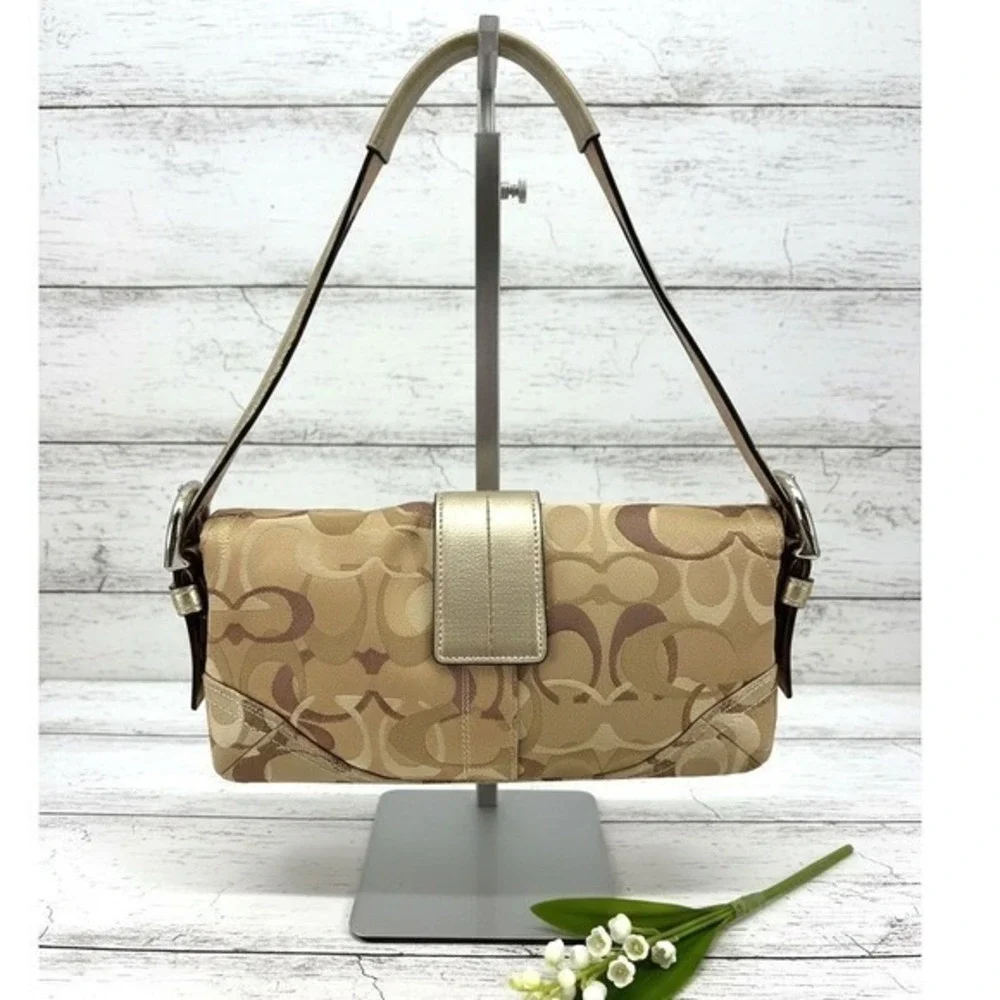 Coach Khaki Gold Signature Baguette Shoulder Bag &‎ Matching Wallet Set - Picture 2 of 13